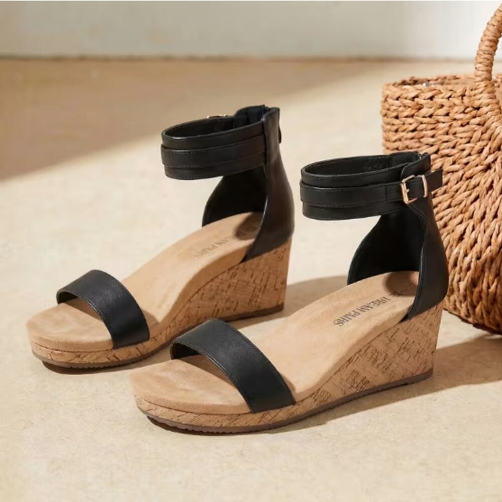 Women's Open Toe Buckle Ankle Strap Platform Wedge Sandal